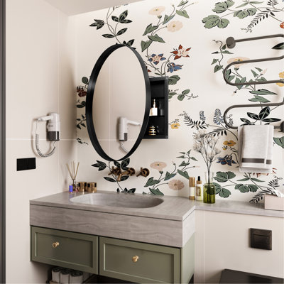 Armoire à miroir 31,5 pouces avec tablettes réglables et cadre en métal, noir pour tablettes de salle de bain encadrées, mat élégant