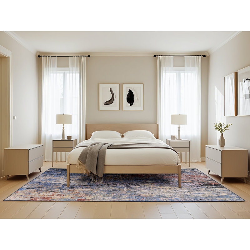 Tapis bleu / brun clair / noir Brook, Rectangle 5 pi x 8 pi