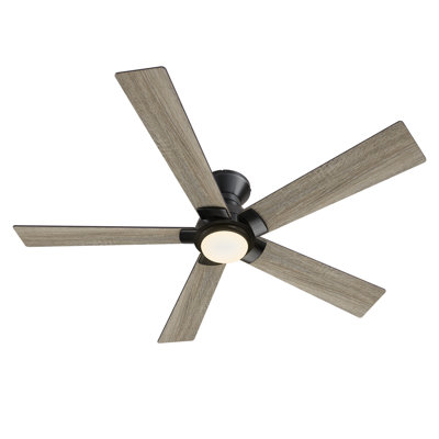 52 Inches Black Flush-Mount DC Motor Ceiling Fan with Light, Remote Control