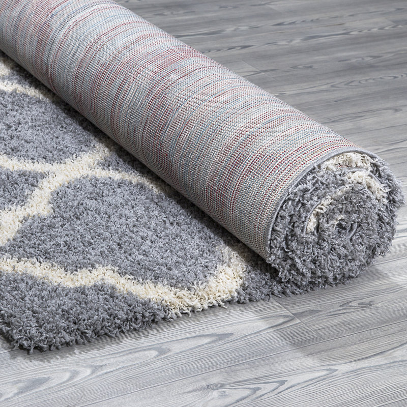 Tapis d'intérieur abstrait à poils longs gris / rayures ivoire de la collection Loft, Rectangle de 3 pi 3 po x 4 pi 7 po