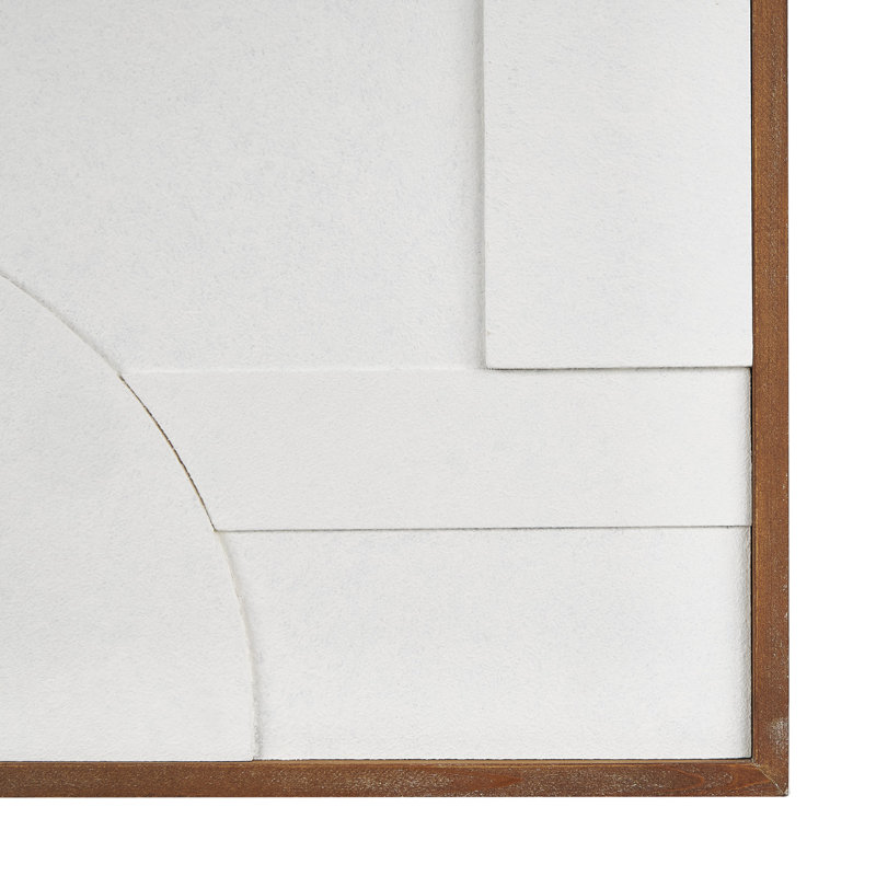 White Geometric Textured Wall Art with Brown Solid Wood Frame