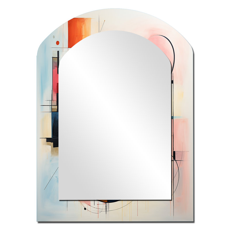 Mid-Century coloré abstrait Fusion IV - Miroir décoratif en forme d'arche abstraite sur métal, 34 po x 25 po
