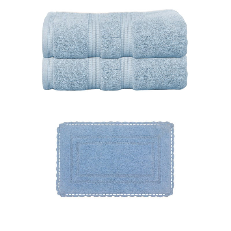 Ensemble de serviettes de bain 100% coton 2 pièces Colson et 1 tapis de bain 17 x 24 po Colson (ensemble de 3), lin, Bleu