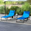 Chaise de plage pliante pliante - bleue avec 5 niveaux d'inclinaison, siège rembourré, poche latérale et pour la cour de bronzage
