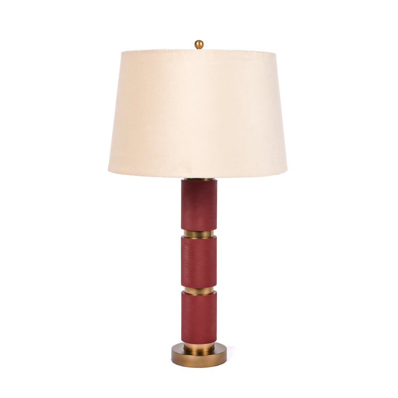 Lampe de table cylindrique en métal texturé à 3 niveaux, Rouge / bronze