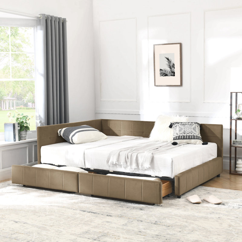 Full Size Storage Upholstered Tufted Bed Frame, Sofa Bed Frame With Comfortable Backrest And Armrests, Full Size Bed For Bedroom, Living Room,Velvet