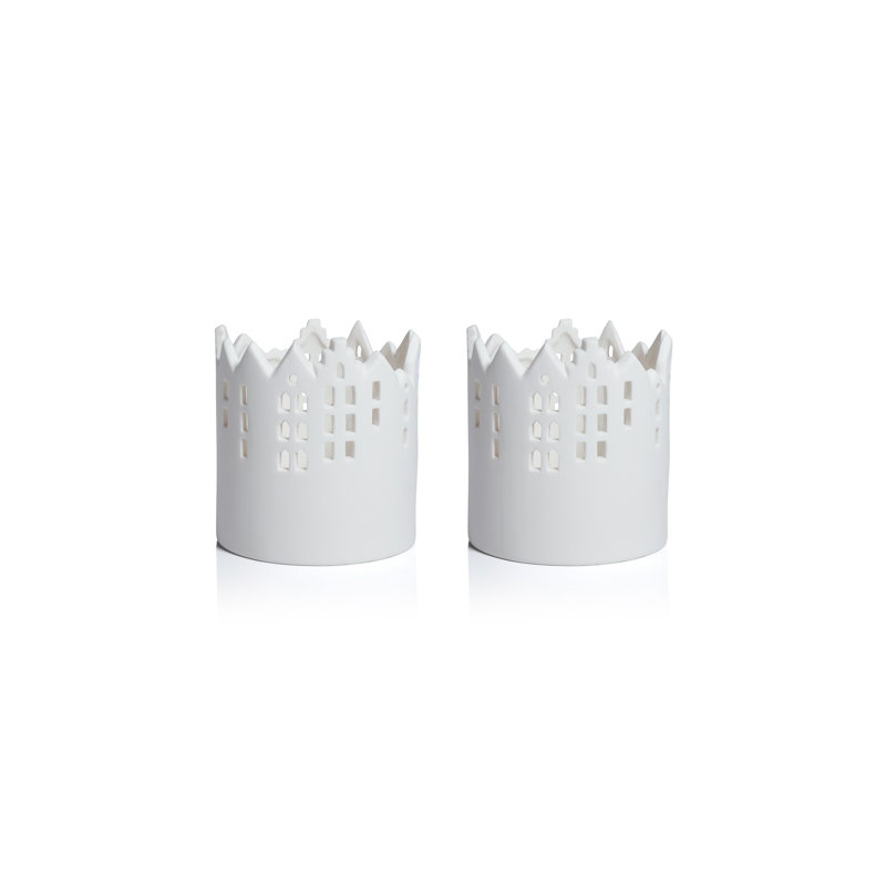 Skyline Ceramic Multipurpose Hurricanes or Planters, Decorative Holders, Set of 2, 4.5" H x 4" W x 4" D