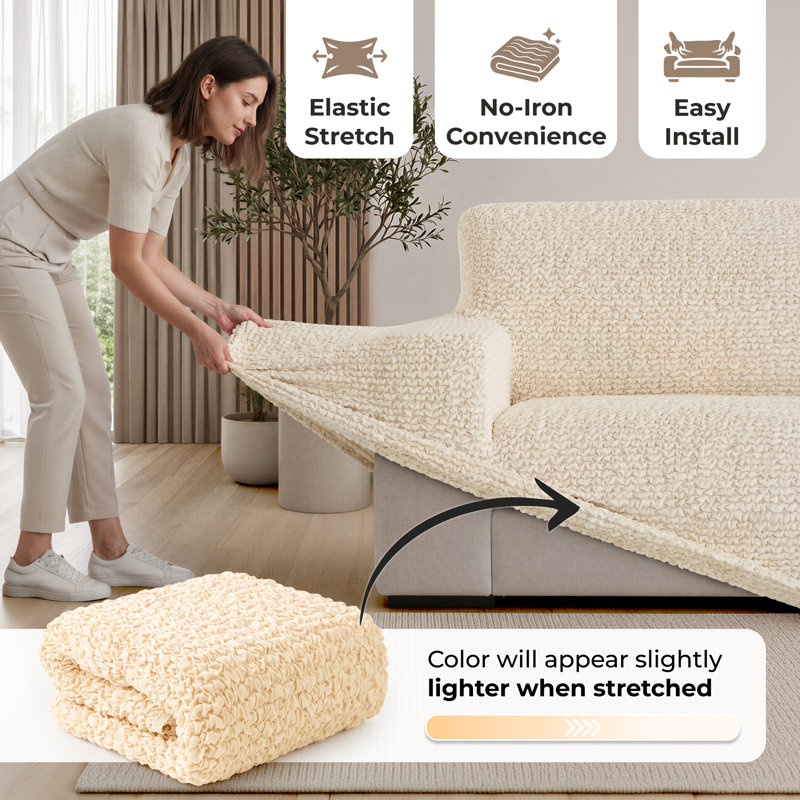 Stretch Pet Friendly Sofa Slipcover - Washable Couch Slip Cover Furniture Protector, Cream, 35" H x 85" W x 40" D