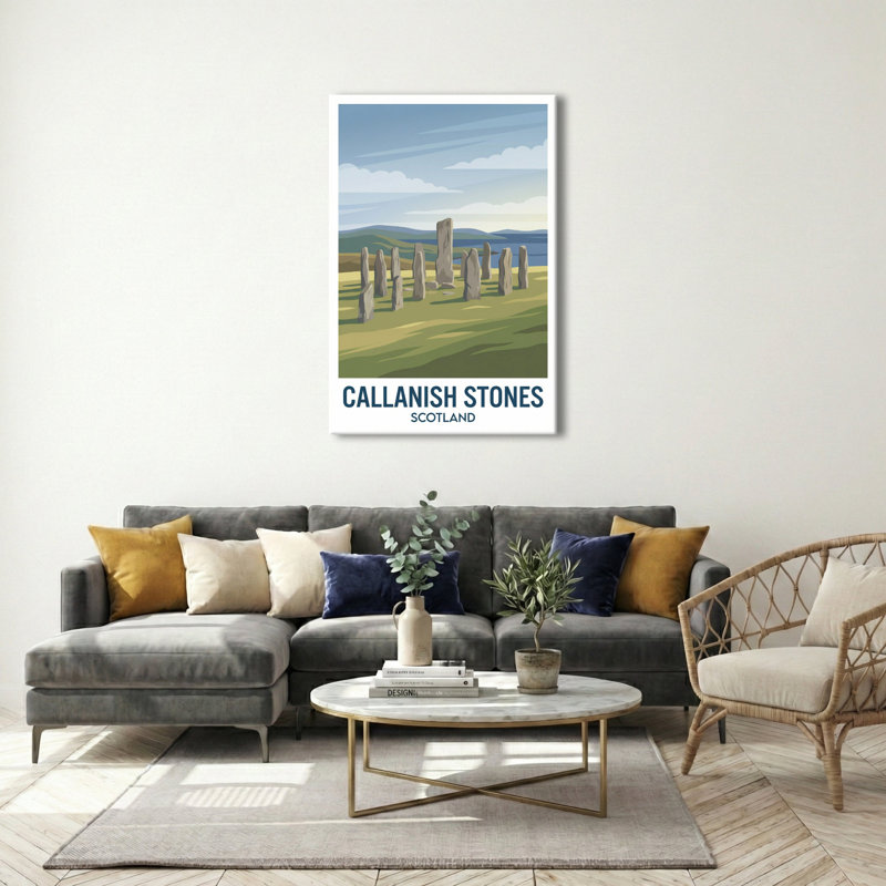Callanish Stones, Scotland - Romantic Travel Poster Of Ancient Standing Stones On The Isle Of Lewis. Giclee Print On Wrapped Canvas. Wall Art, Home Decor - Monuments & Sculptures, Scotland - Wrapped Canvas Print