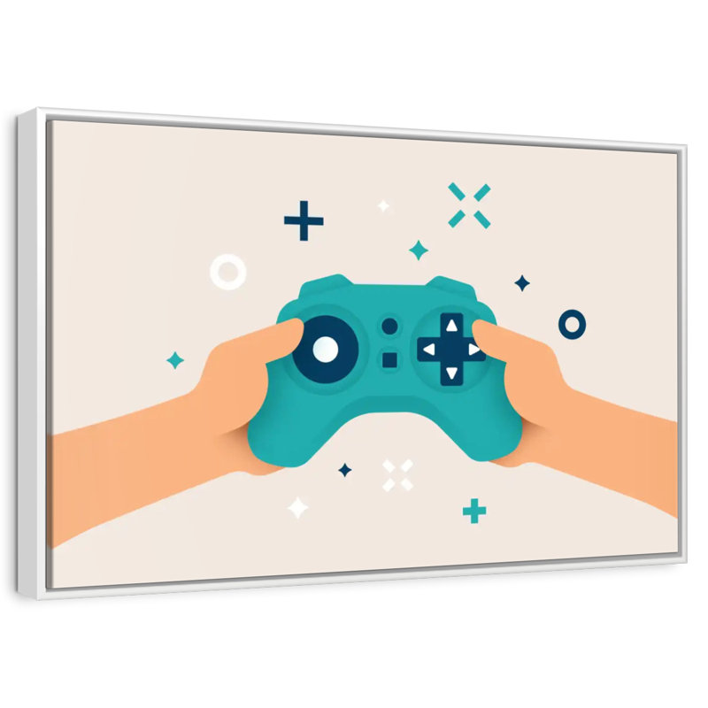 Caricature de manette de jeu vidéo, Cadre flottant blanc, 31 po x 21 po