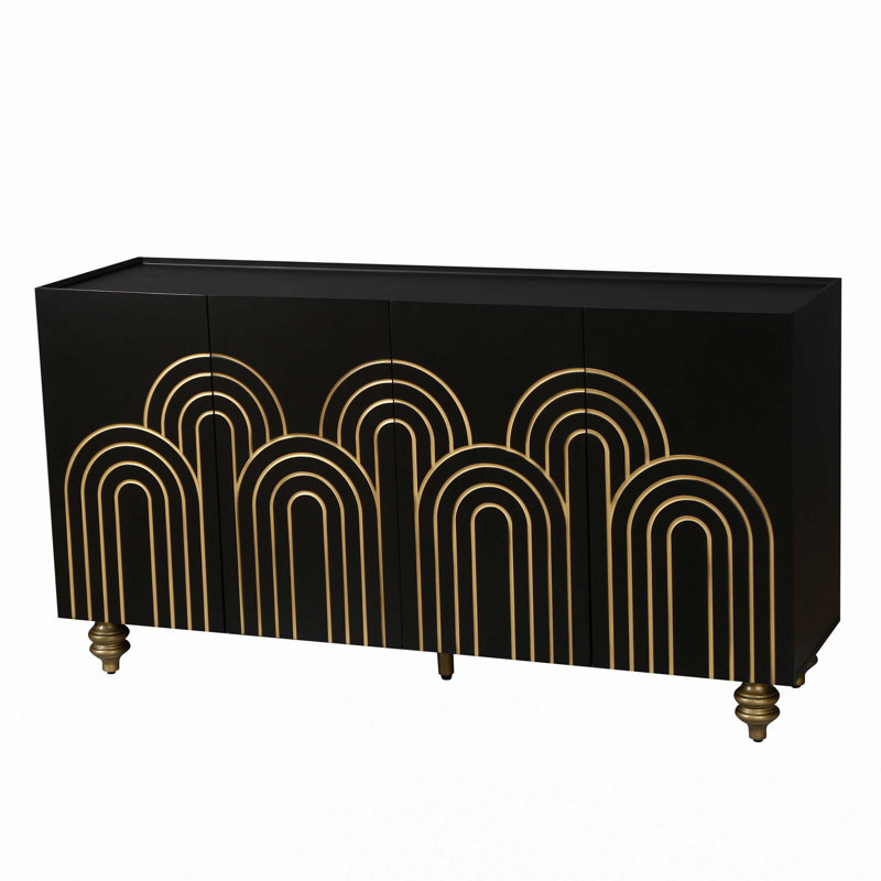 Buffet cannelé avec tablettes réglables, Noir