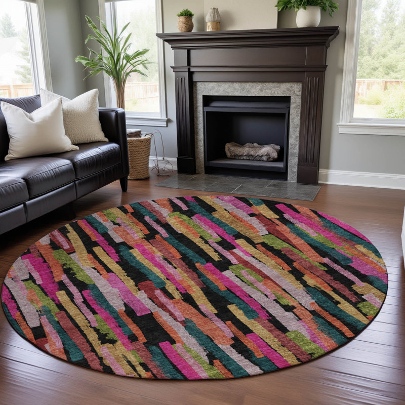 Tapis à rayures de qualité supérieure lavable à la machine Dahl AMF1079, Rond 8 pi