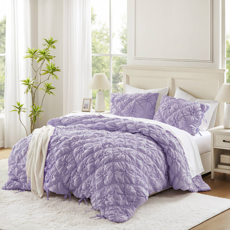 Ensemble d'édredon 3 pièces Lily, Mauve, Édredon pour très grand lit + 2 taies décorativ