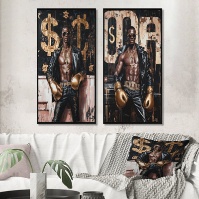 Boss Fighter African American Man I - Man Wall Art 2 Pieces Set