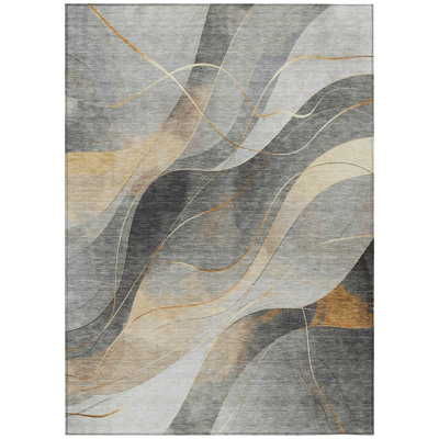 8' X 10' Gray Silver And Rust Abstract Washable Indoor Outdoor Area Rug