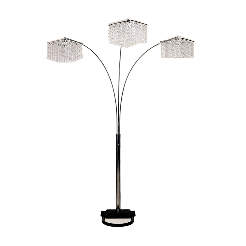 84" Tall Metal Floor Lamp With 3 Crystal Shaded Arches