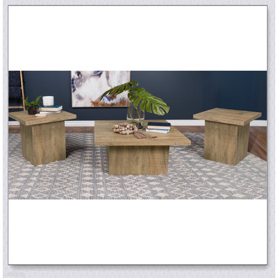 Exeter Mango Square 3-piece Coffee Table Set with Eco-Friendly Veneer and Rustic Charm for Modern Living Spaces