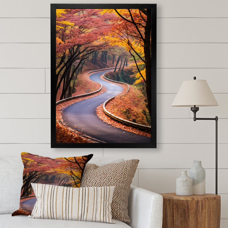 «Rosy Blooming Pathway Into The Forest V - Road», art mural, Cadre simple noir, H 32 po x l 16 po x P 1 po