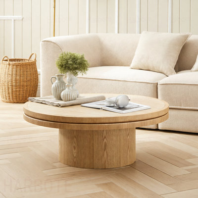 Table basse de 35,43 pouces en pierre frittée avec piédestal robuste en bois aggloméré pour le salon, la chambre à coucher et la salle de réception