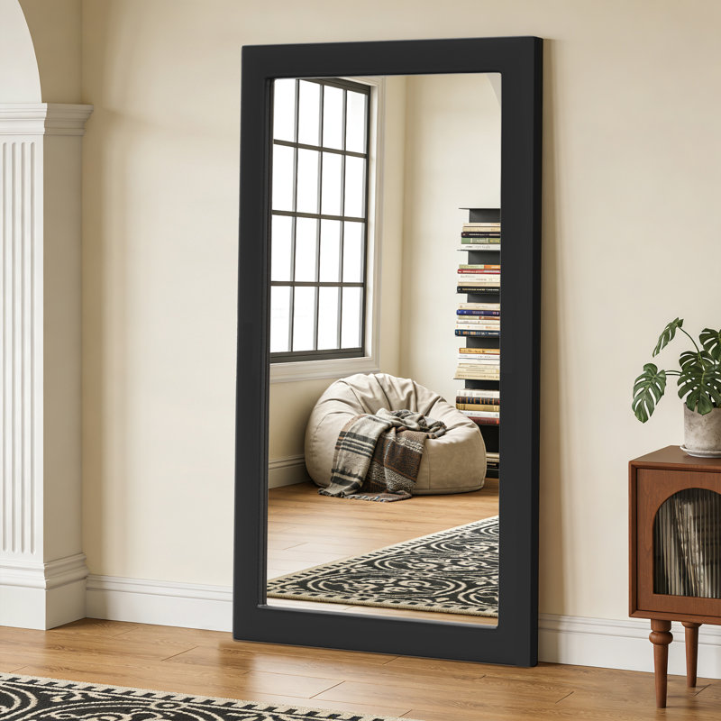 Wooden-Framed Full-Length Mirror, Moisture-Resistant, Black