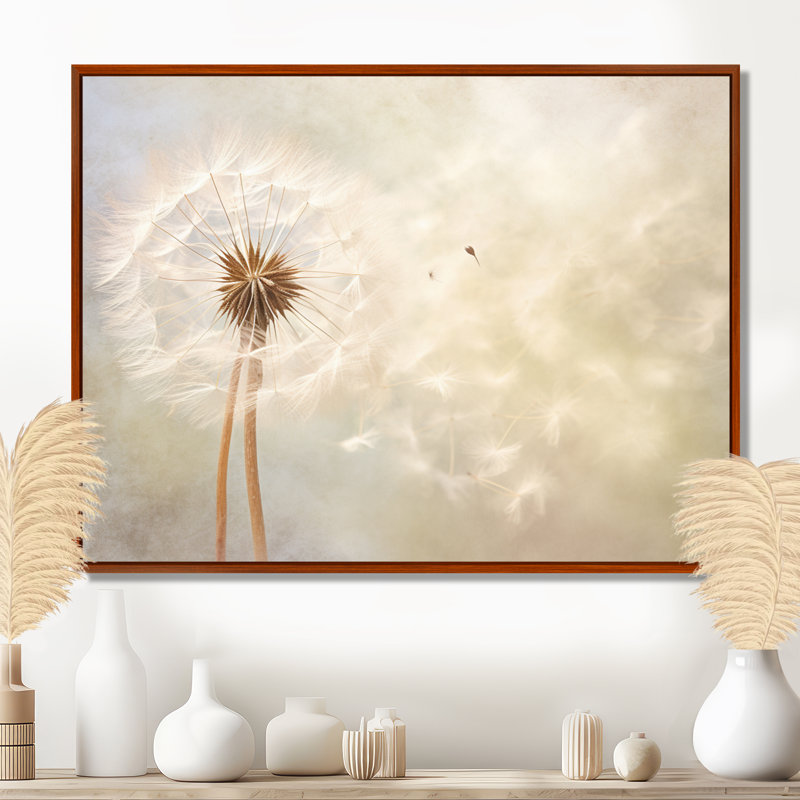 Impression romantique pissenlit blanc IV - Pissenlit blanc, H 34 po x l 44 po, Cadre naturel flottant