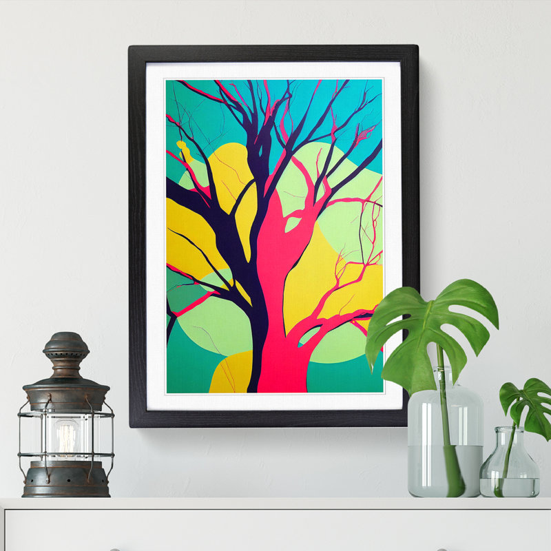 Tree Pop Art 1 Piece Single Picture Frame Wall Art, 34cm H x 25cm W x 2cm D, Walnut