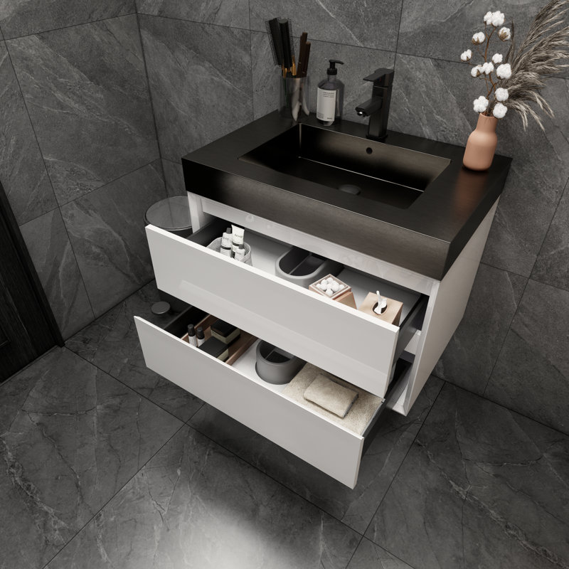 Golitz 29.5'' Single Bathroom Vanity with Stainless Steel Top, Glossy White
