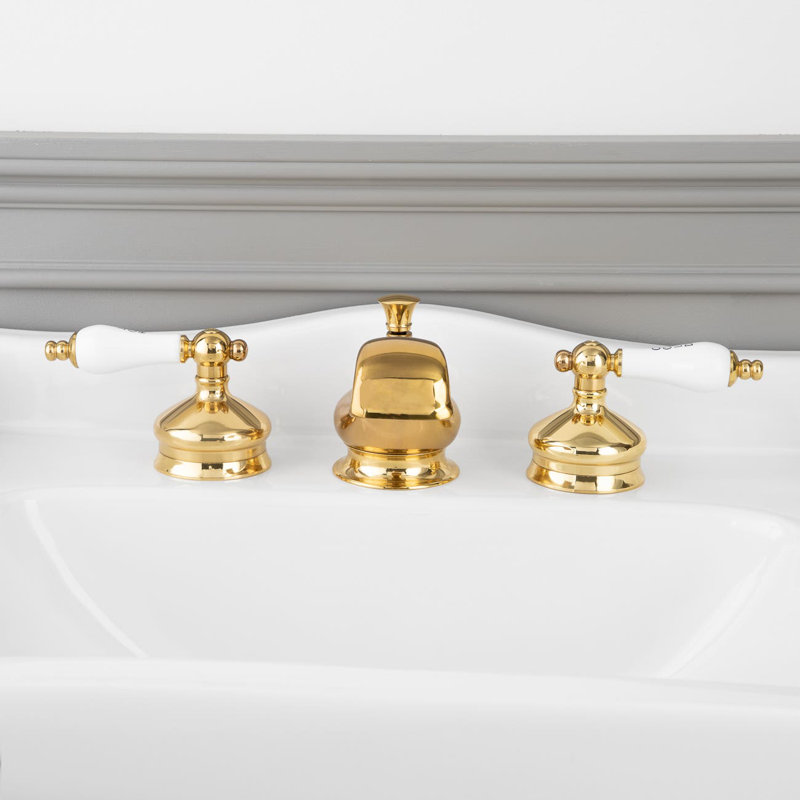 Robinet de lavabo de salle de bain à large entraxe, Or