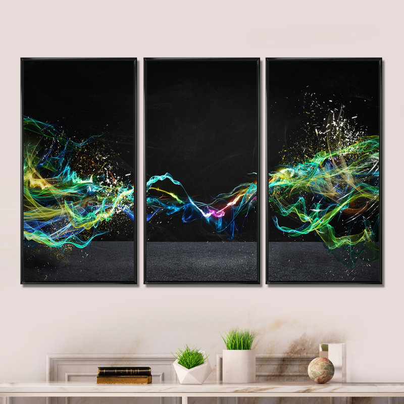 Abstract Motion Banner - 3 pièces, cadre flottant, impression sur toile, L 36 po x H 28 po, Cadre noir