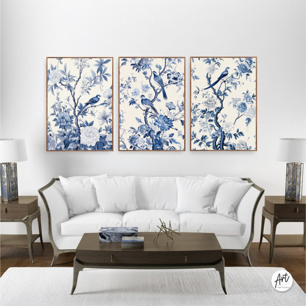 ART TERRITORY Antique Vintage Blue Chinoiserie Wall Art Prints, Set of ...