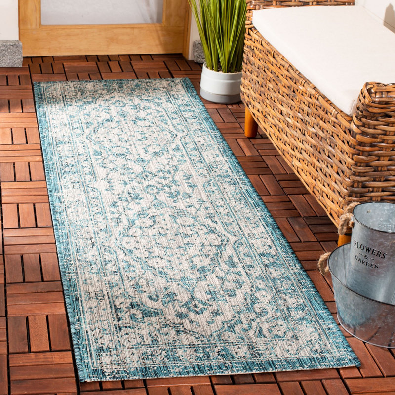 Arneshia Orietal Blue Indoor/Outdoor Area Rug, Runner 2'3" x 11'