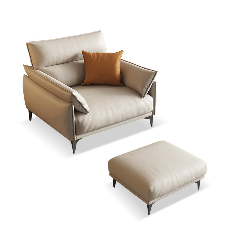 Chaise avec accoudoirs en cuir véritable avec repose-pieds de couleur kaki clair