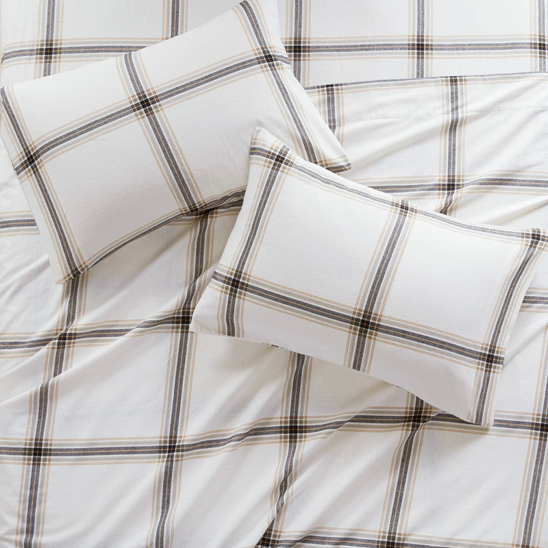 Ensemble de draps Gracie Mills Kayce, Tan Plaid, Ensemble literie pour lit simple