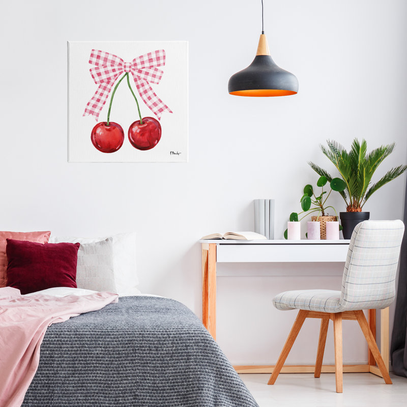 Lucky Cherries & Bow Canvas, design par Paul Brent, H 17 po x l 17 po