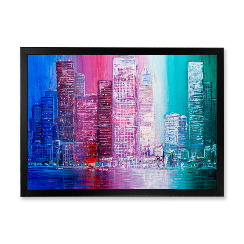 «Skyscrapers Abstract Style Cityscape Panorama II», reproduction sur toile, Toile avec cadre noir