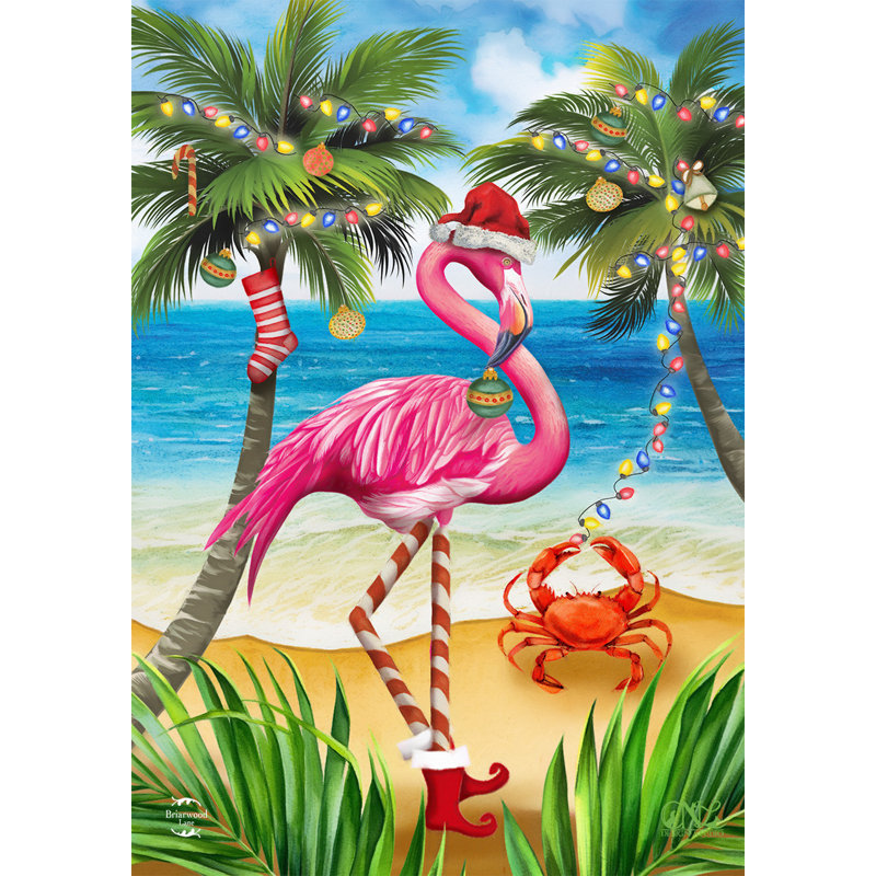 Drapeau de Noël Christmas in Paradise Flamingo, Vert / rouge / bleu / jaune