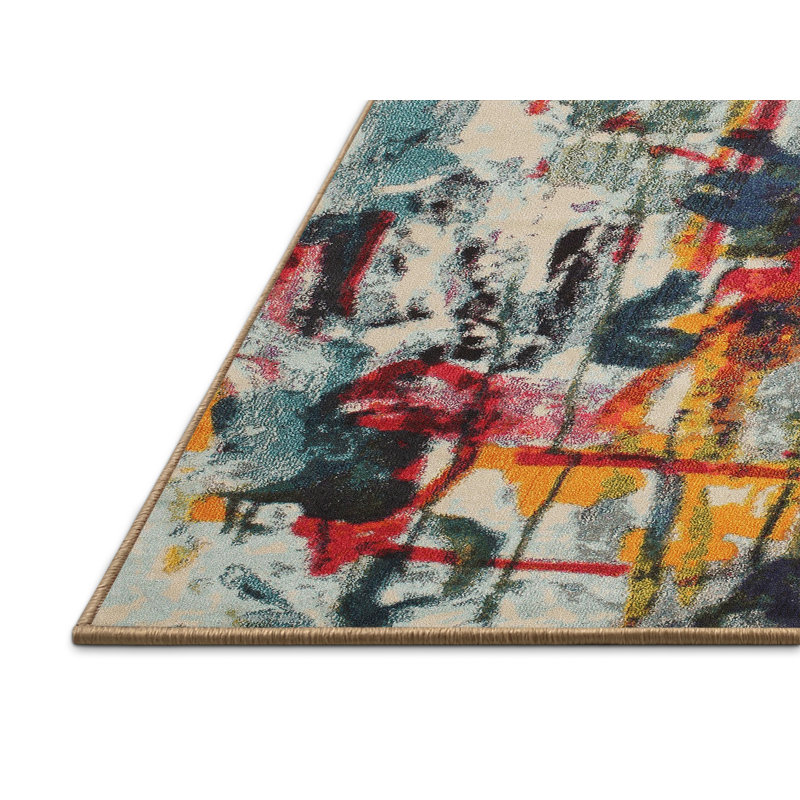 Tapis bleu/rose/jaune contemporain, Rectangle 8 pi x 12 pi