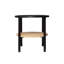 Round Metal Accent Table with Tray Style Top and Handwoven Bamboo Storage Shelf