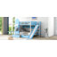 Lit superposé de style château double avec 2 tiroirs, 3 tablettes et glissière - bleu-841865914-841865912