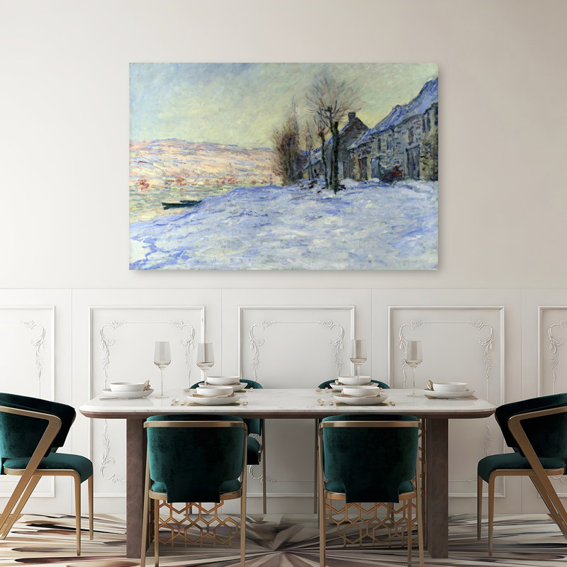 Lavacourt Sunshine And Snow Classic Abstract Landscape Winter Wall Art Print by Claude Monet - Wrapped Canvas Print