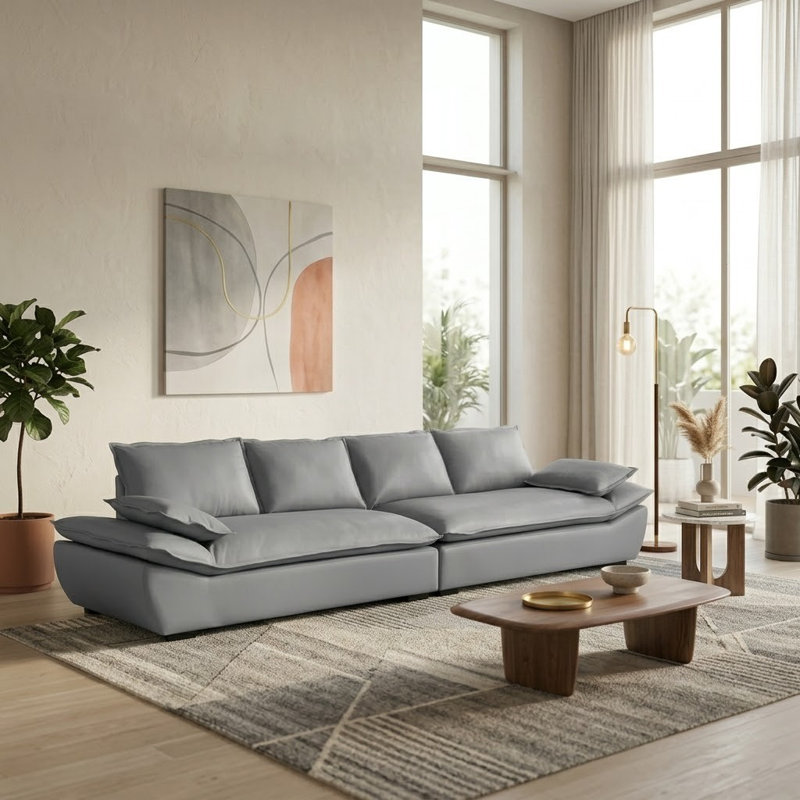 Aidanlee - 141" Leather Sofa, Grey