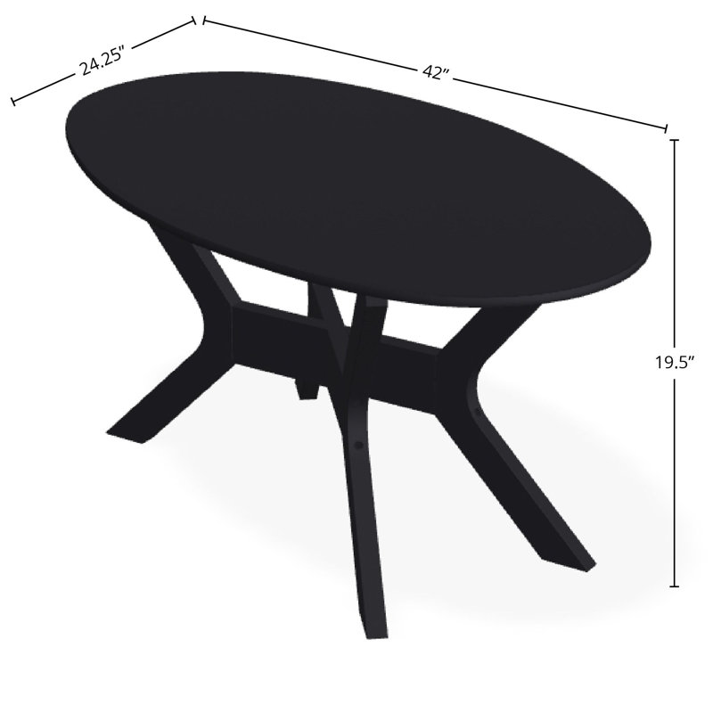 Table basse d'extérieur 24 "x 42" en polymère de qualité marine, Noir