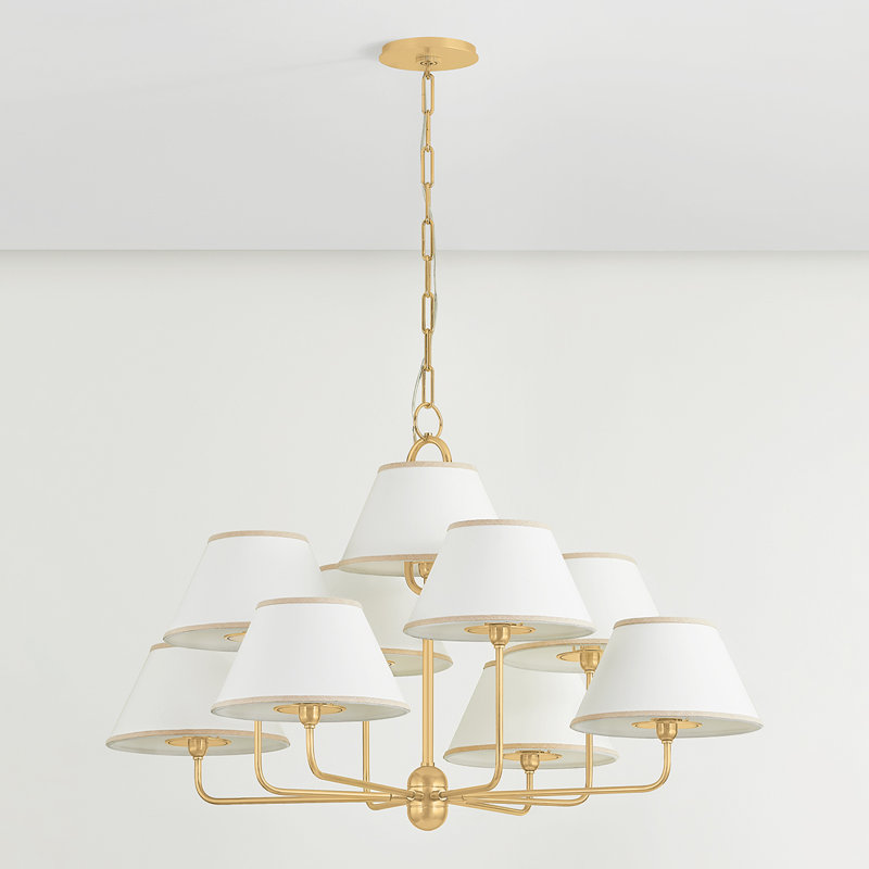 Lustre Durland en laiton vieilli, H 25 po x l 40,5 po x P 40,5 po, 9 lumières