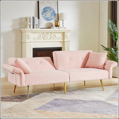 Canapé d'appoint rembourré Modern Teddy avec poche latérale, canapé-lit pliant, dossier réglable et pieds en métal doré pour le salon
