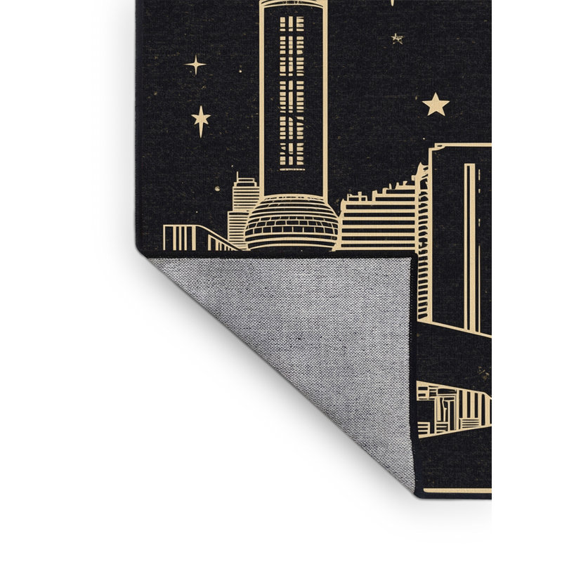 Machine Washable Ottavio Retro Starburst Rug in Grey – Black Binding, 6x9