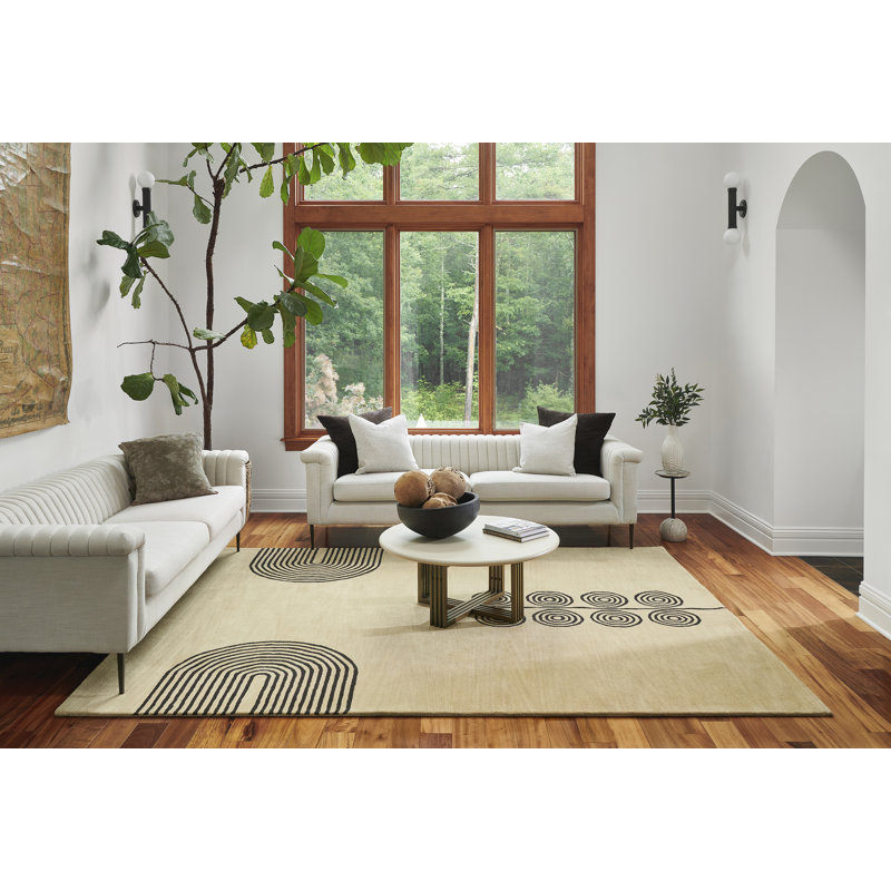 Yasi Hand Tufted Wool Geometric Area Rug in Beige, Runner 2'6" x 8'