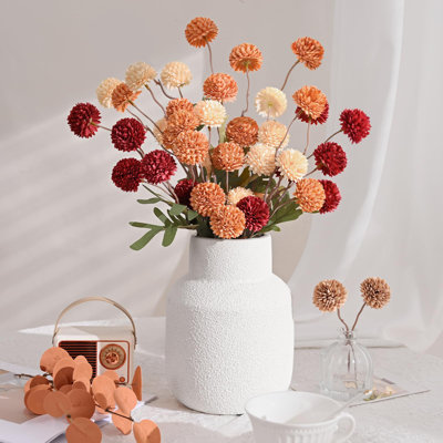 Multicolore 12 pièces de fleurs artificielles d'automne en fausse soie pompon, mini chrysanthèmes avec tiges d'eucalyptus