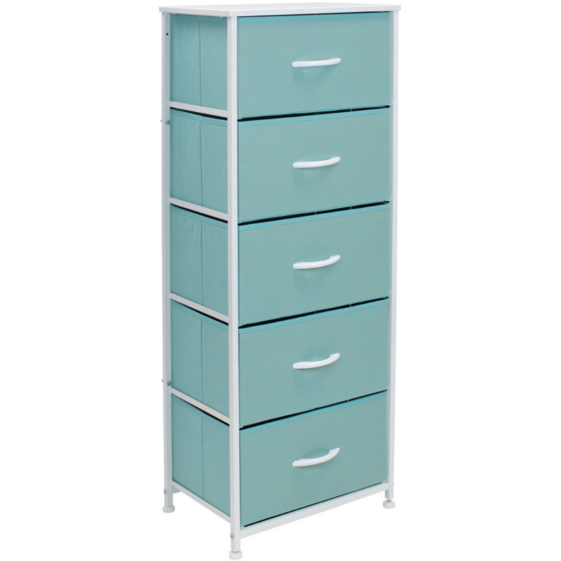 Commode avec 5 tiroirs - Meuble de rangement haut pour meubles, Turquoise