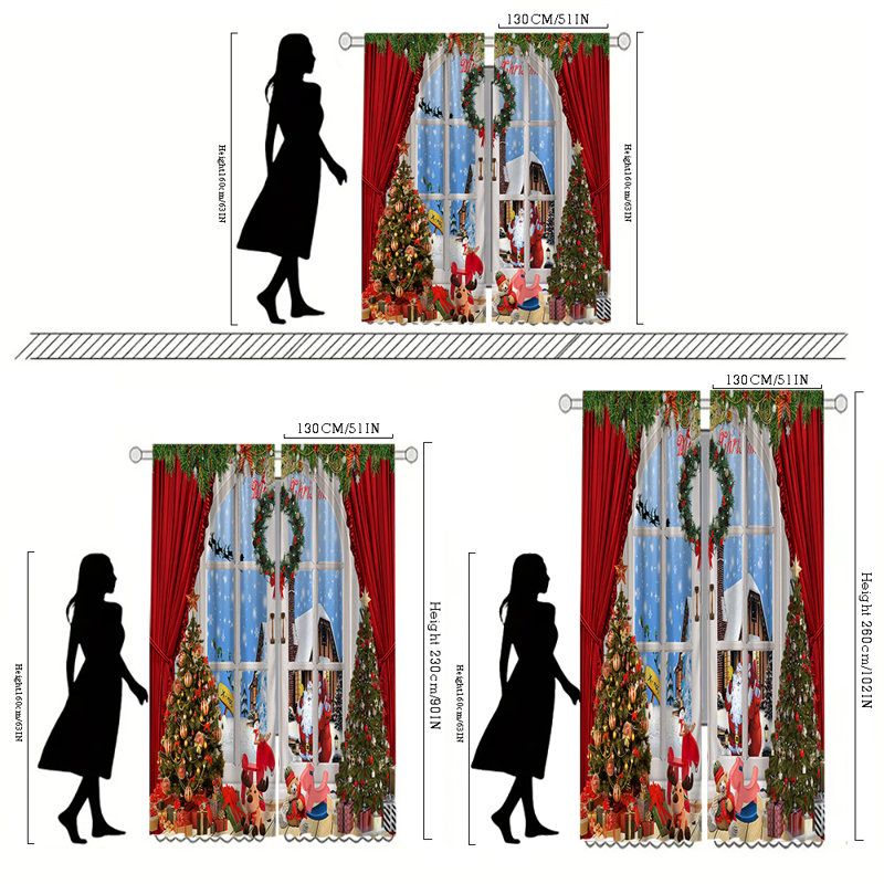 Rideau de Noël 2 pièces, L 51 po x L 63 po