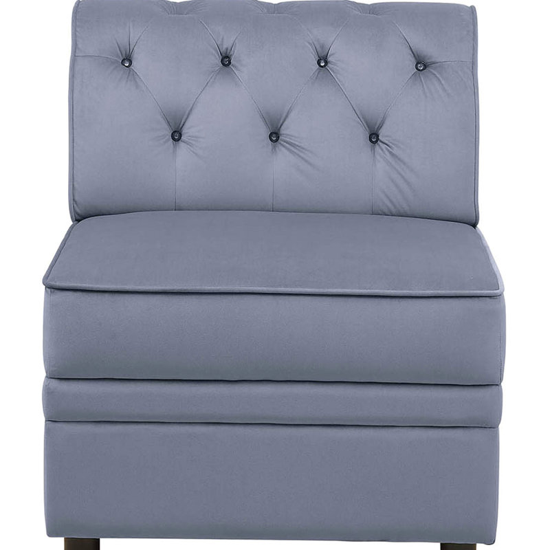 Siège sans accoudoirs moderne en velours gris avec capitonnage à boutons intrigants Opulence